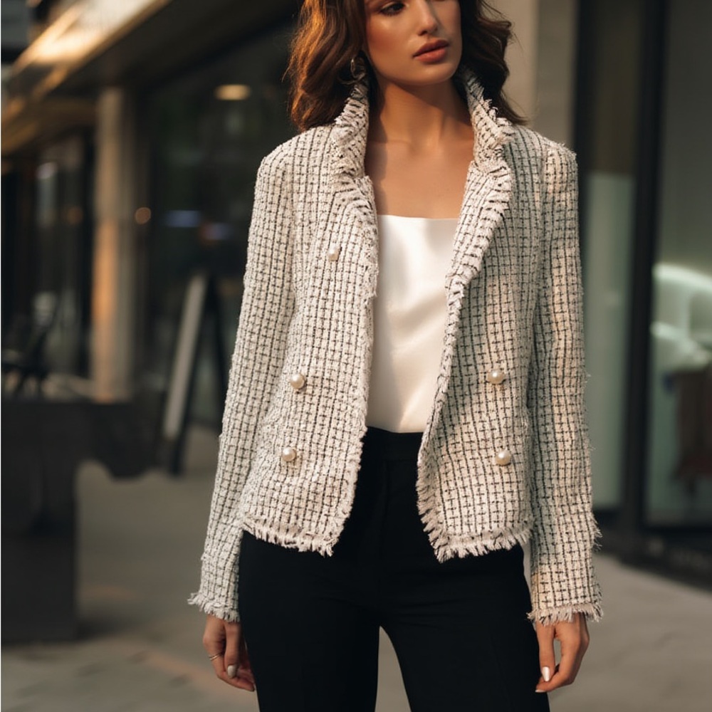 LOVE & LIBERTY Tweed Open-Front Blazer/Jacket